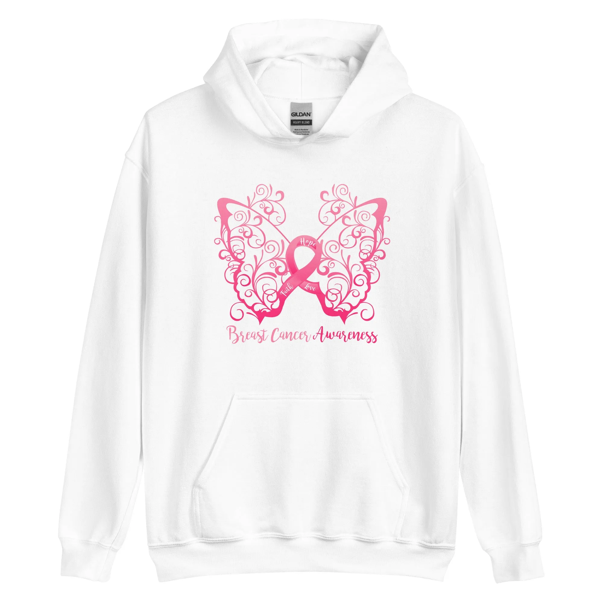 Breast Cancer Awareness Filigree Butterfly Hoodie - Several Colors Available