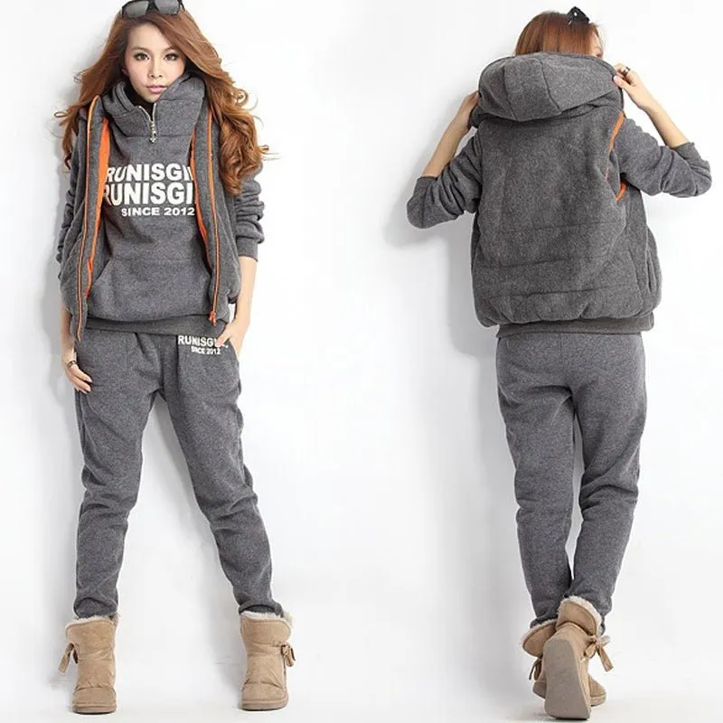 Casual Printed Fashionable Hooded Sweater Sports Suit Women's Fashion Plush Three Piece Suit