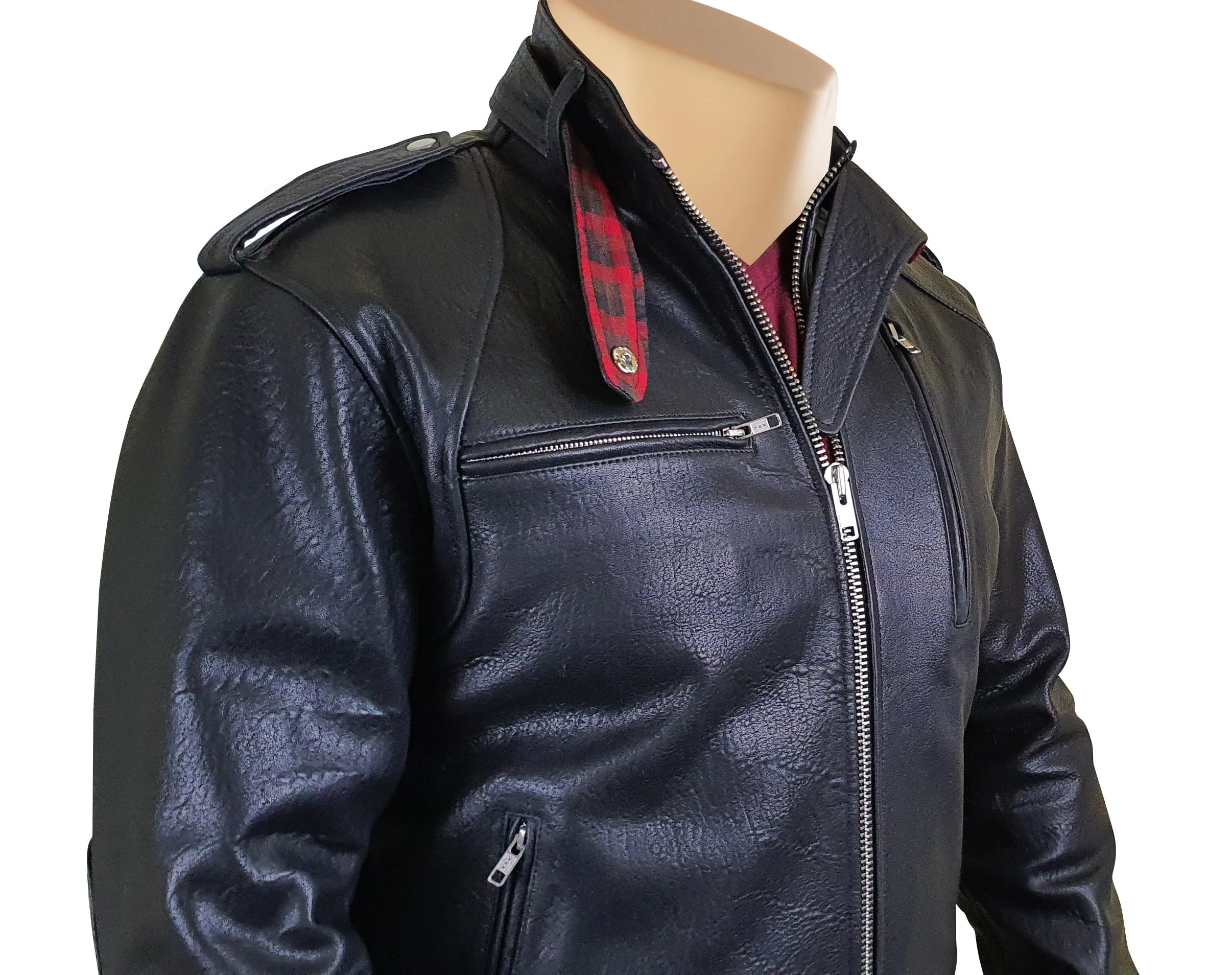 Dalton Bubble Textured moto leather jacket with collar belt