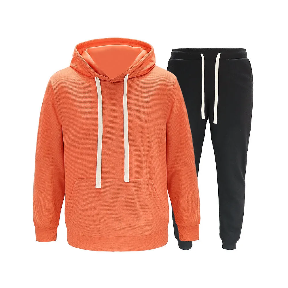 WAFFLE CASUAL SPORTS SUIT LOOSE AND HANDSOME HOODED SWEATSHIRT