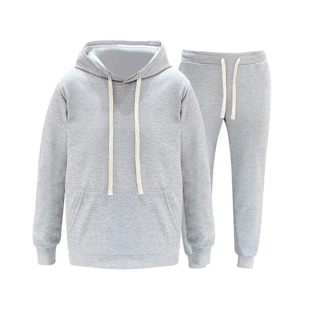WAFFLE CASUAL SPORTS SUIT LOOSE AND HANDSOME HOODED SWEATSHIRT