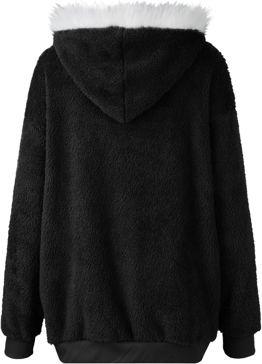 Womens Fuzzy Fleece Basic Hooded Jackets Fall Winter Zip up Warm Outerwear Coats Loose Sherpa Jacket with Pockets